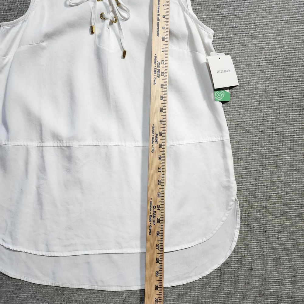 Ellen Tracy White Tencel Lyocell Lace Up Sleeveless Tunic Top Blouse Medium NWT - Picture 4 of 8